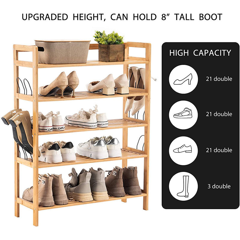 Bamboo Entryway Hallway Closet  Living Room Shoe Rack 5 Tier Wooden Shoe Shelf Storage Organizer