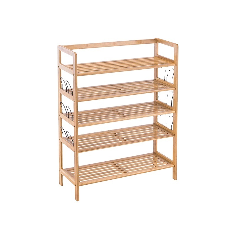 Bamboo Entryway Hallway Closet  Living Room Shoe Rack 5 Tier Wooden Shoe Shelf Storage Organizer