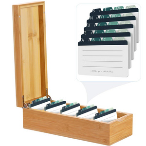 Eco-friendly 5 Divider Index Cards Organizer Box Desktop File Note Card Holders bamboo Business Card Holder