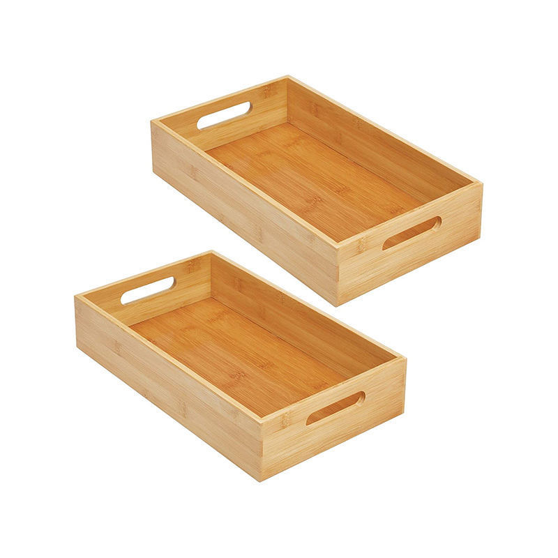 Long Bamboo Kitchen Cabinet Fridge Drawer Organizer Tray Storage Bin