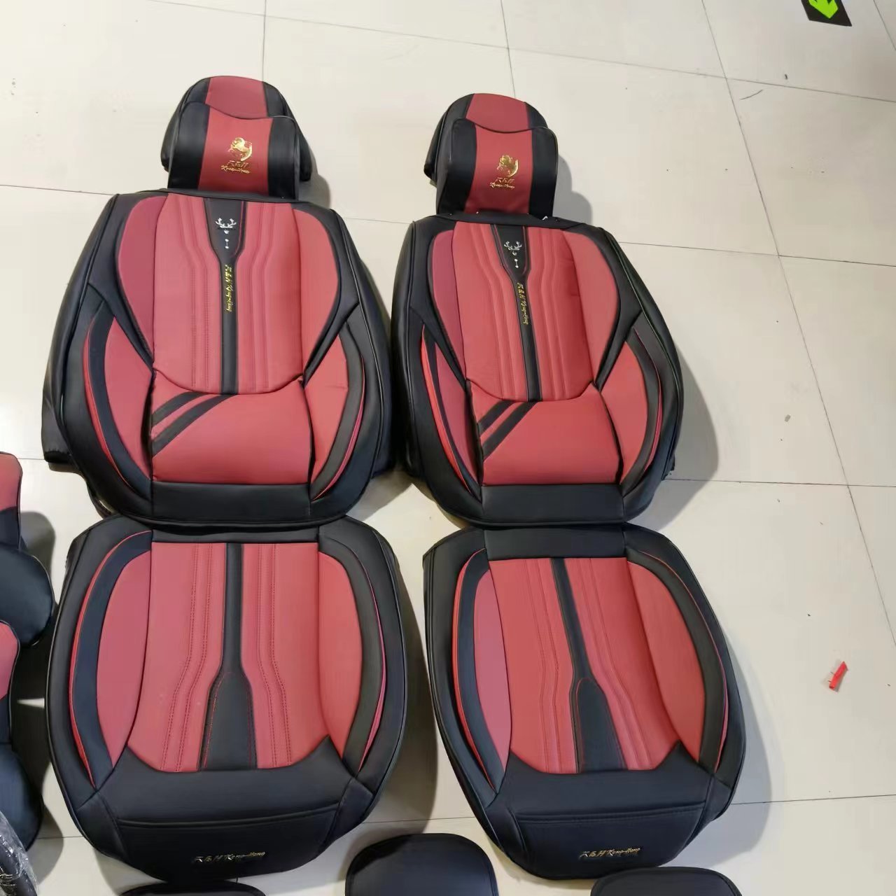 Luxury Full Set Leather 9d Car Seat Cover With Car Seat Cushion Horse Logo Car Seat Cover