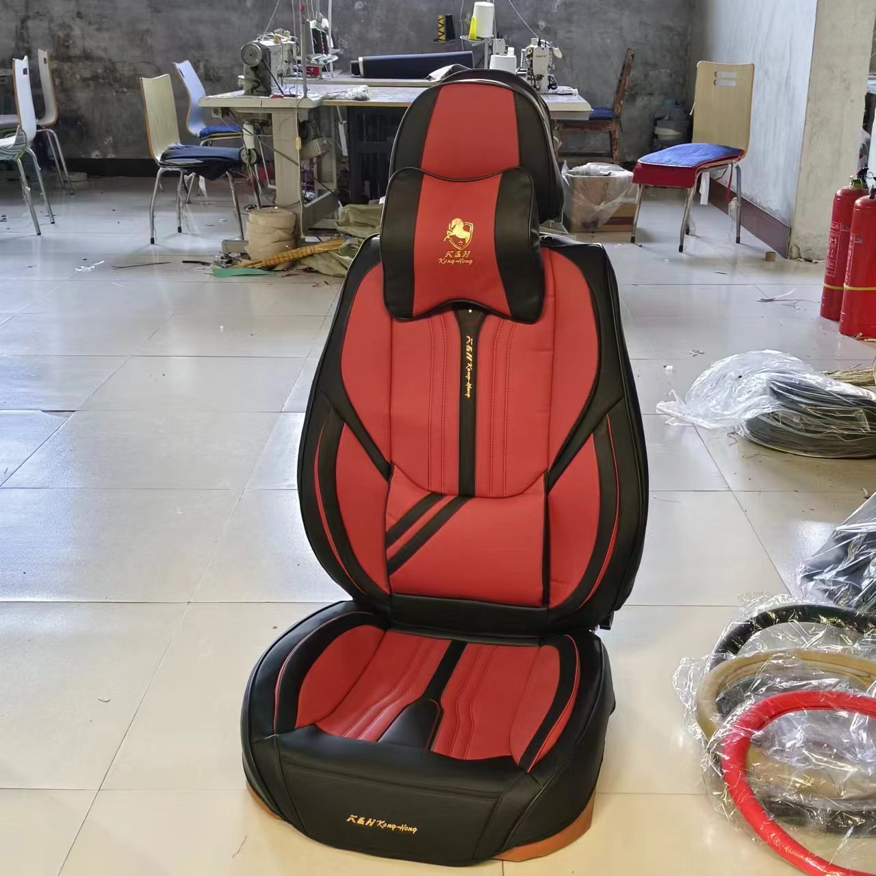 Luxury Full Set Leather 9d Car Seat Cover With Car Seat Cushion Horse Logo Car Seat Cover