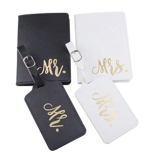 New Travel Essentials Bulk Cheap Mr and Mrs PU Leather Passport Holder and Luggage Tag