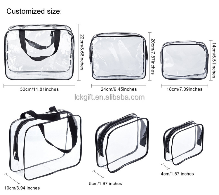 Custom Cheap 3pcs Clear Vinyl Air Travel Reusable Folding Cosmetic Hanging Toiletry Bag