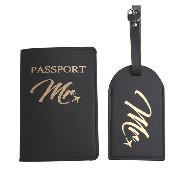 New Travel Essentials Bulk Cheap Mr and Mrs PU Leather Passport Holder and Luggage Tag