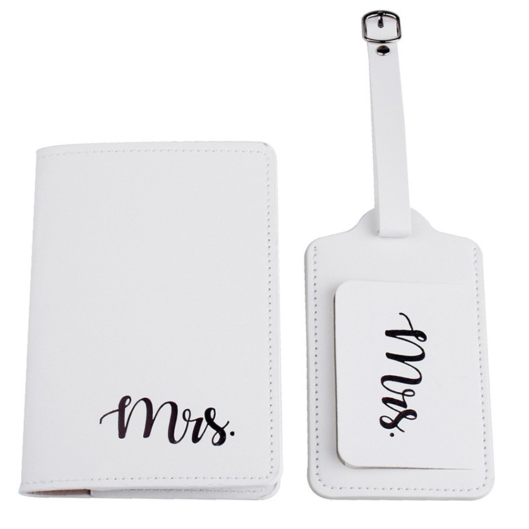 New Travel Essentials Bulk Cheap Mr and Mrs PU Leather Passport Holder and Luggage Tag