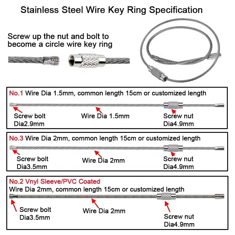 Aircraft Screw Lock Stainless Steel Gear Cable Wire Key Ring Keychain