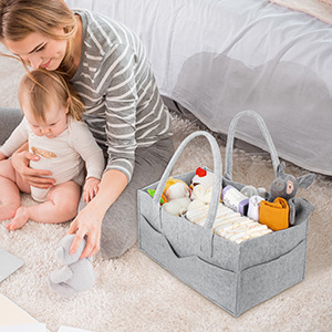 KUYUE 500 Pcs Baby Nursery Storage Felt Diaper Caddy Organizer Foldable and Opp Bag Storage Baskets Woven Features