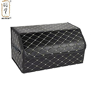 KUYUE Car Leather Trunk Organizer Storage Box,Collapsible Car Storage Organizer with Lid, Portable Vehicle Storage Box