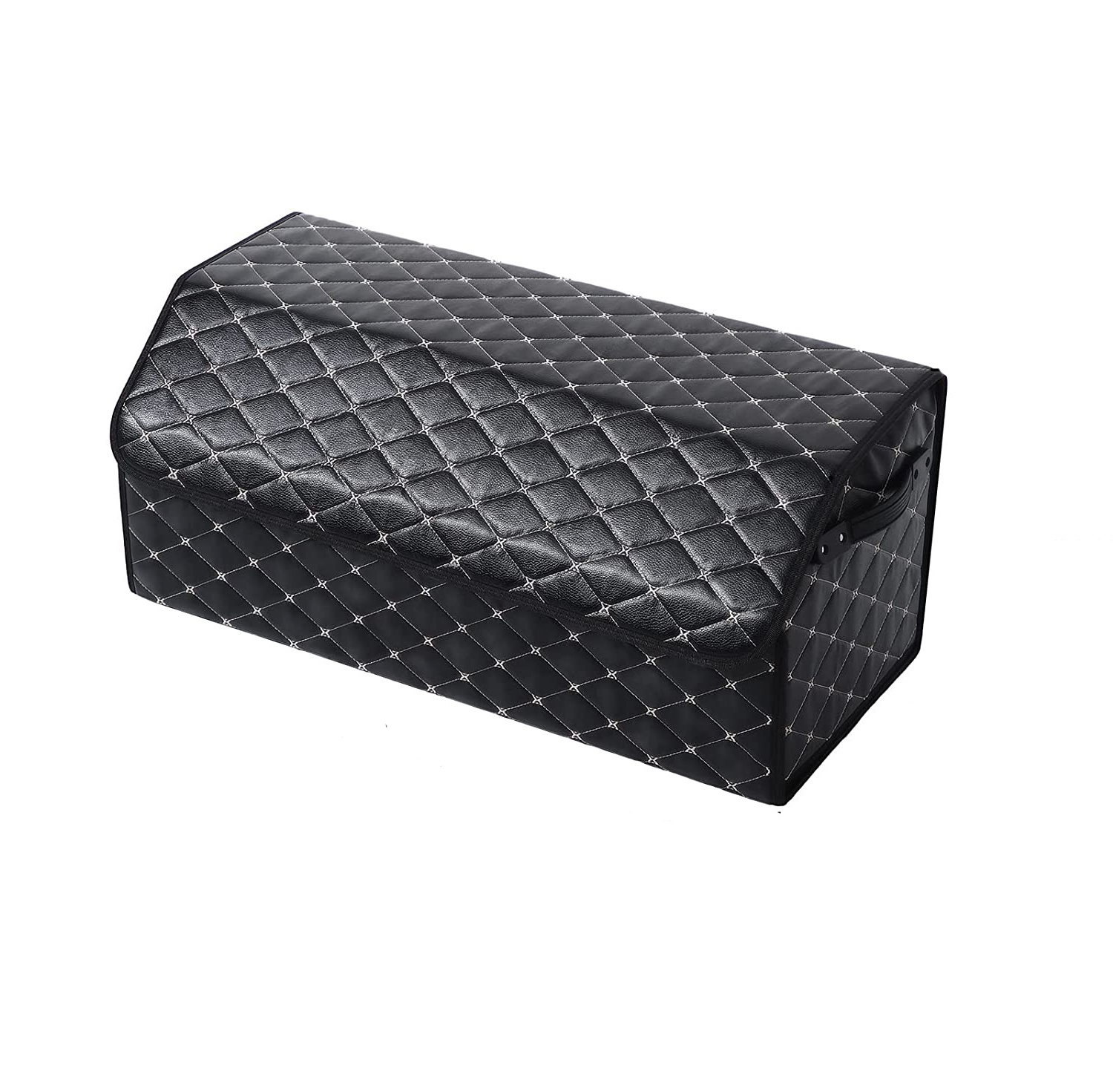 KUYUE Car Leather Trunk Organizer Storage Box,Collapsible Car Storage Organizer with Lid, Portable Vehicle Storage Box