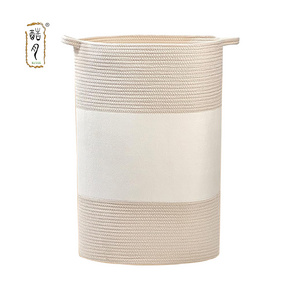 KUYUE Jumbo Cotton Laundry Basket Tall Woven Hamper Use Foldable Opp Bag Folding for Blanket and Toy Storage in Nursery for Home