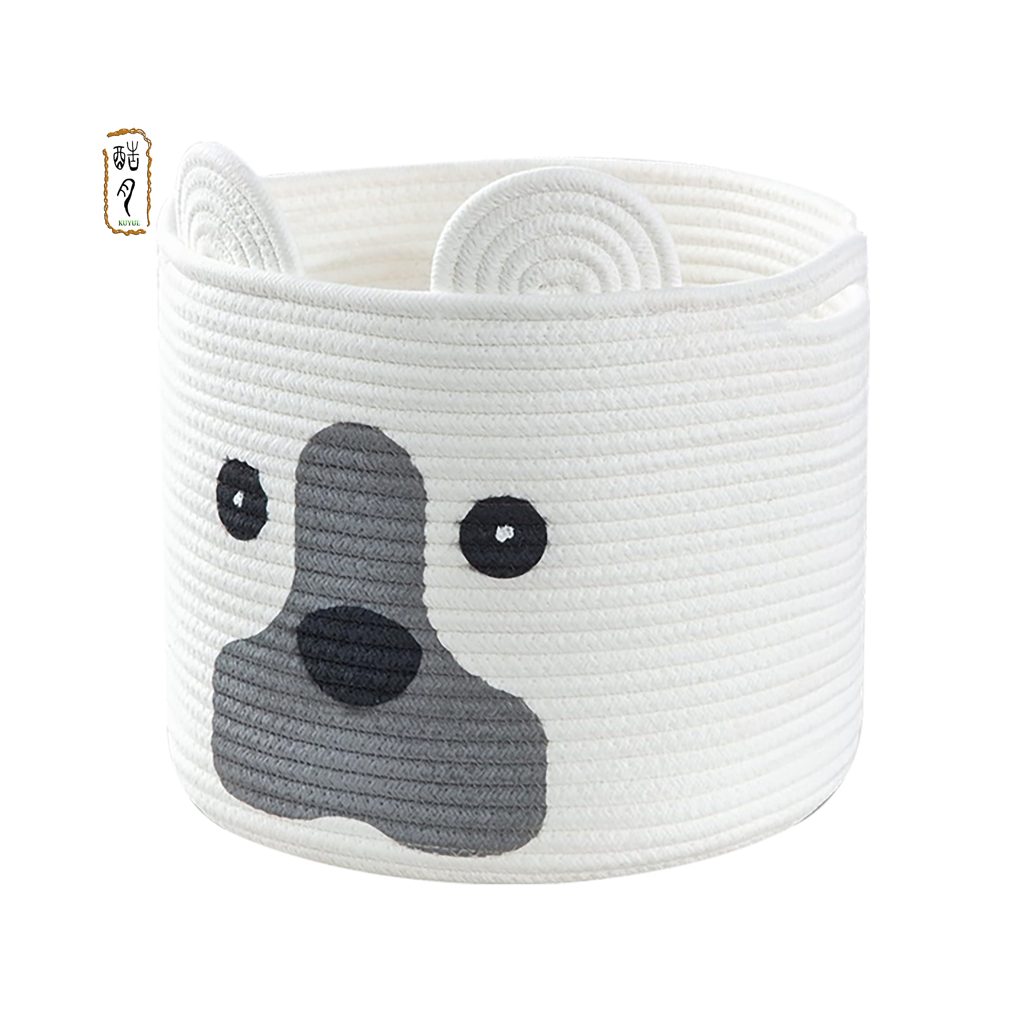 KUYUE Pet Dog Toy Storage Basket, Woven Cotton Rope Animal Storage Basket Bin for Kids, Baby Toys Basket Foldable Modern Folding