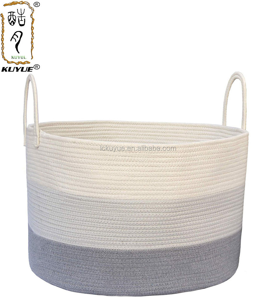 KUYUE Woven Baskets Rope Storage Decorative Organizer Bin Foldable Shoe Box Opp Bag Modern Folding for Storage Organize Cotton