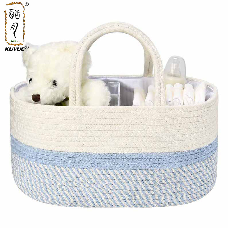 KUYUE  baby rope diaper caddy organizer toy storage  bin diaper bag  three inner compartments for organization