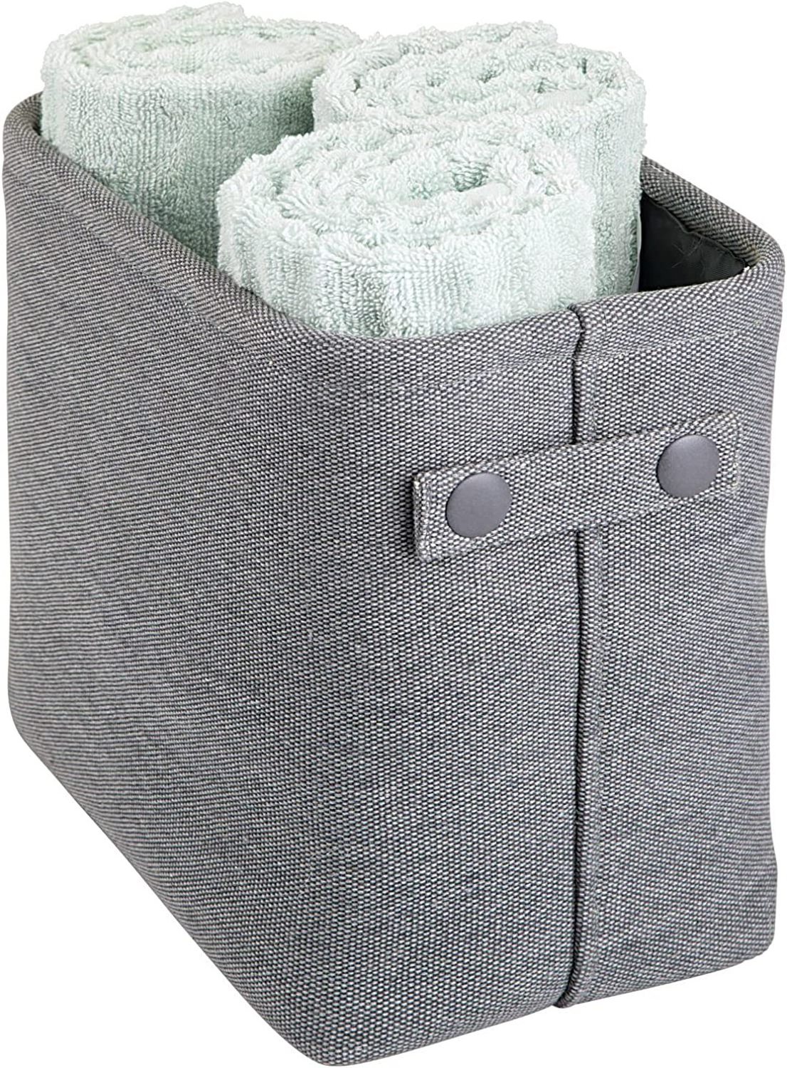 KUYUE Narrow Fabric Storage Bin Basket with Handles for Bathroom Closet, Vanity, Cabinet, Cubby, Countertop