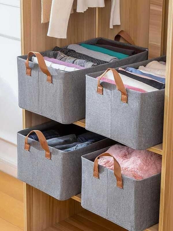 KUYUE Storage Baskets for Shelves Closet Storage bins Clothes Baskets With Metal Frame, Closet Bins for Wardrobe Decorative