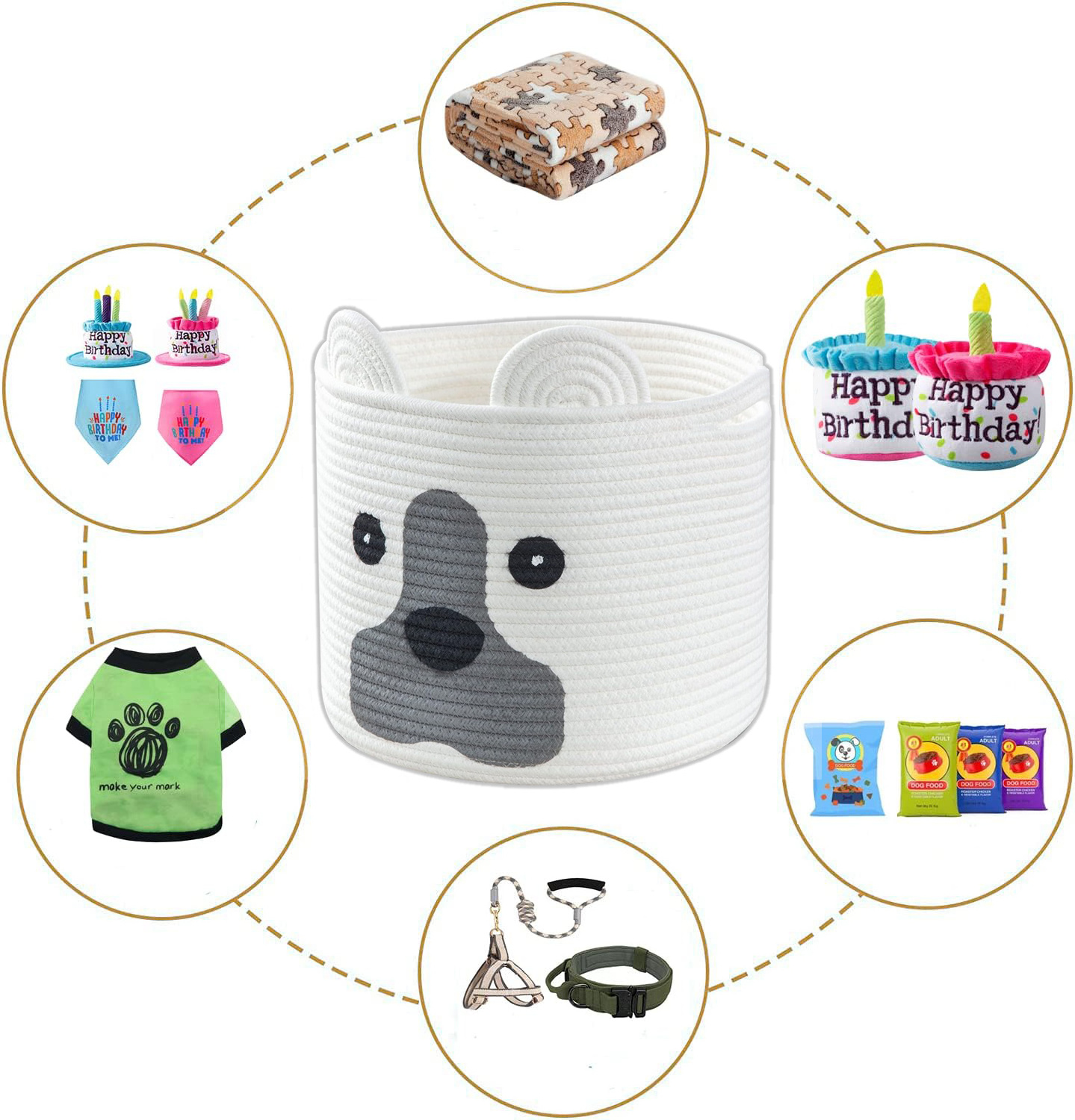 KUYUE Pet Dog Toy Storage Basket, Woven Cotton Rope Animal Storage Basket Bin for Kids, Baby Toys Basket Foldable Modern Folding