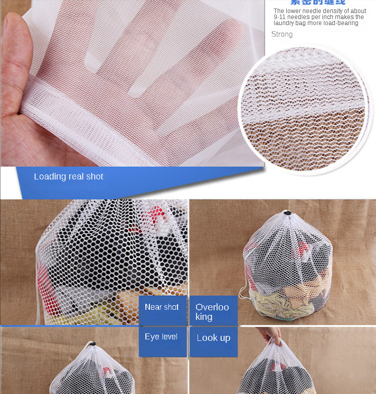 KUYUE Large Drawstring Bra Underwear Laundry Bags Household Cleaning Washing Machine Mesh Holder Bags White Color Foldable Round