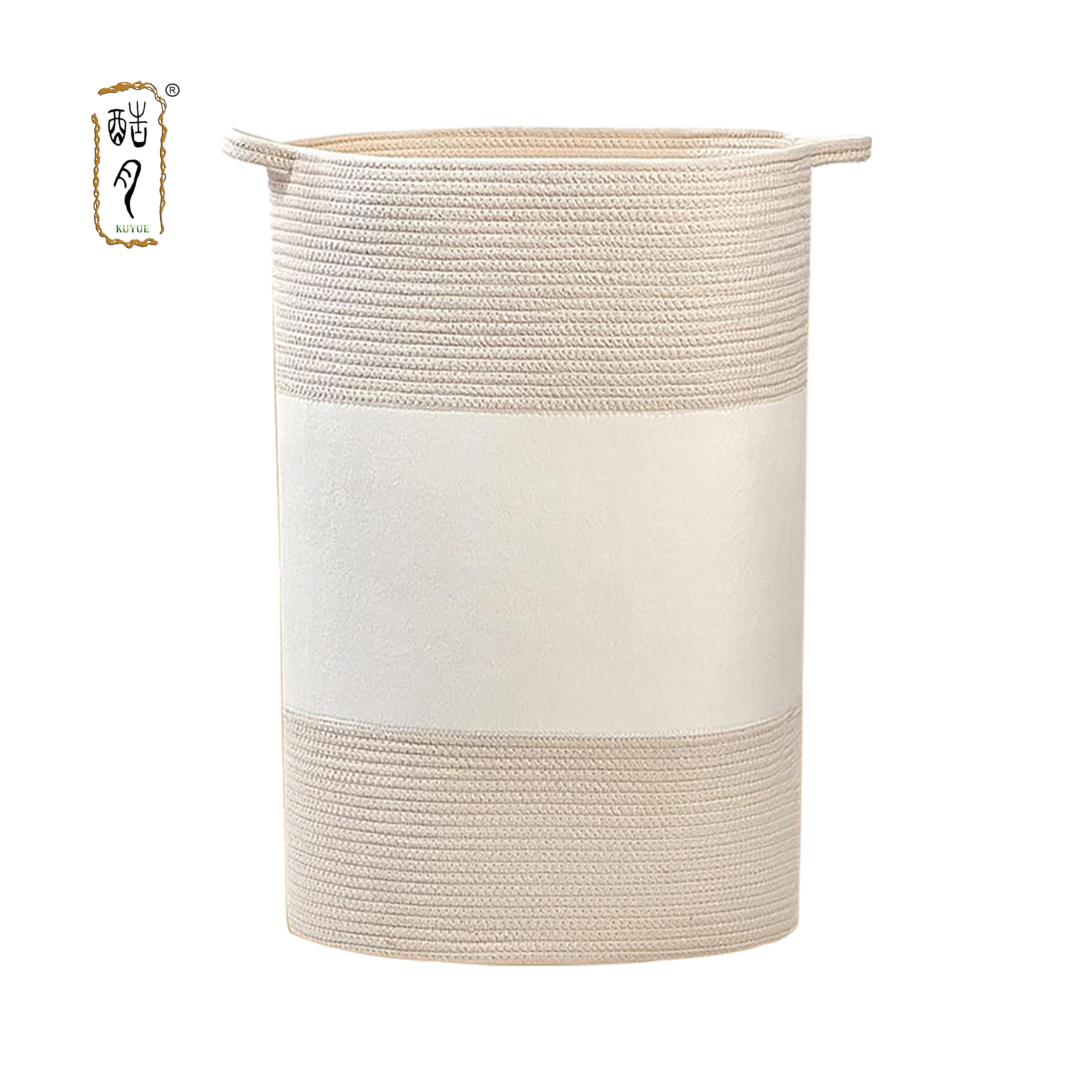 KUYUE Jumbo Cotton Laundry Basket Tall Woven Hamper Use Foldable Opp Bag Folding for Blanket and Toy Storage in Nursery for Home