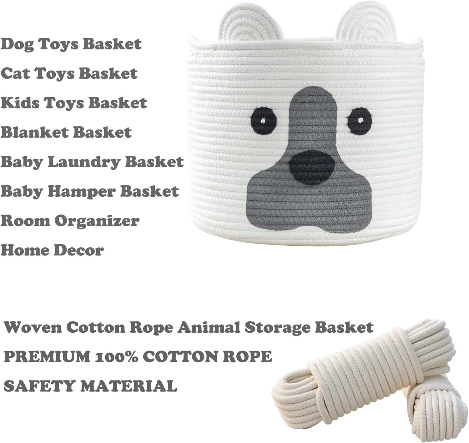 KUYUE Pet Dog Toy Storage Basket, Woven Cotton Rope Animal Storage Basket Bin for Kids, Baby Toys Basket Foldable Modern Folding