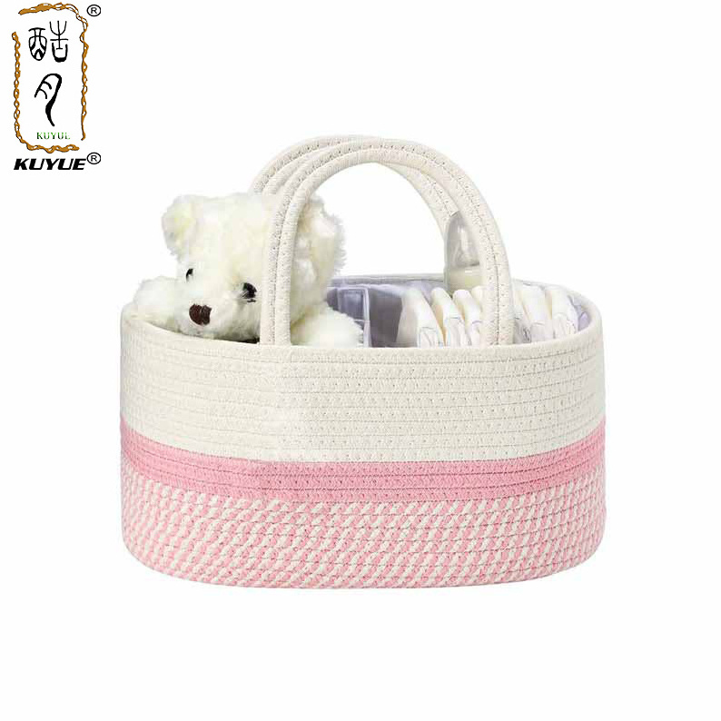 KUYUE  baby rope diaper caddy organizer toy storage  bin diaper bag  three inner compartments for organization