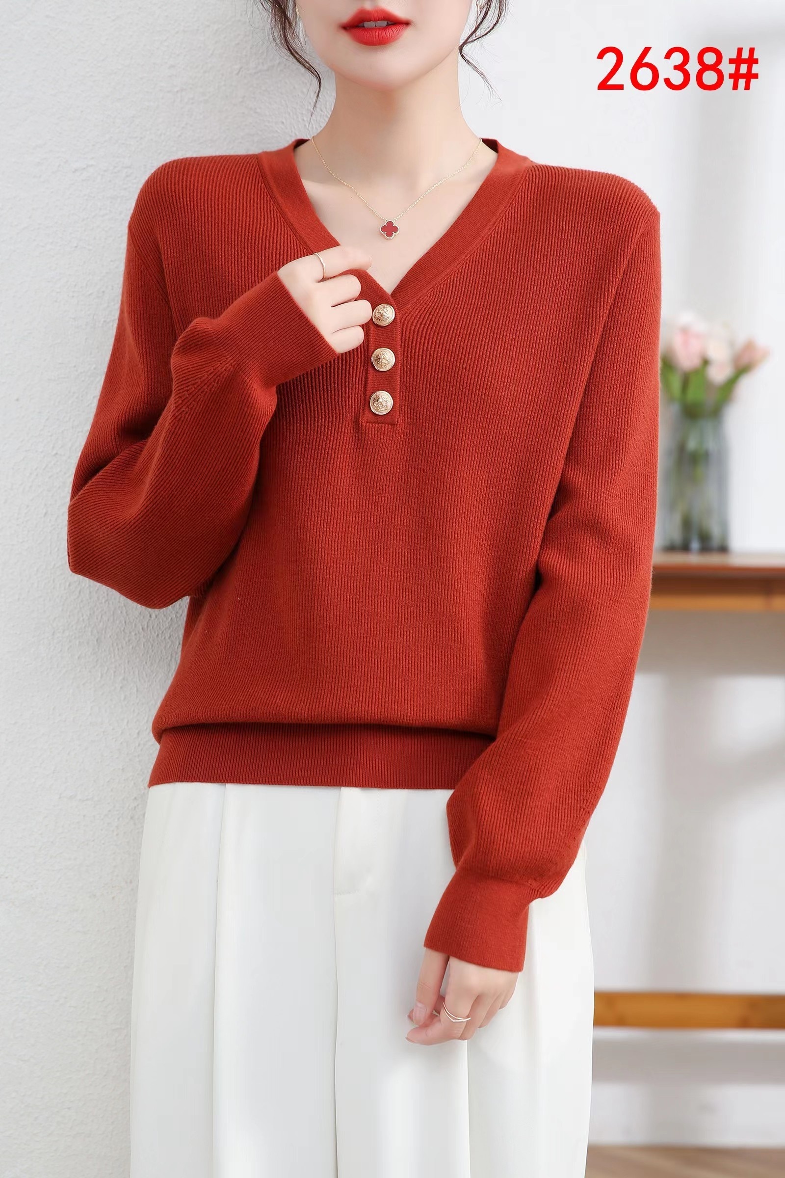 Preppy Style Women's Tops Button Knitted Sweater V Neck Long Sleeves Metal Standard Autumn Pullovers Crochet Long Sleeve Jacket