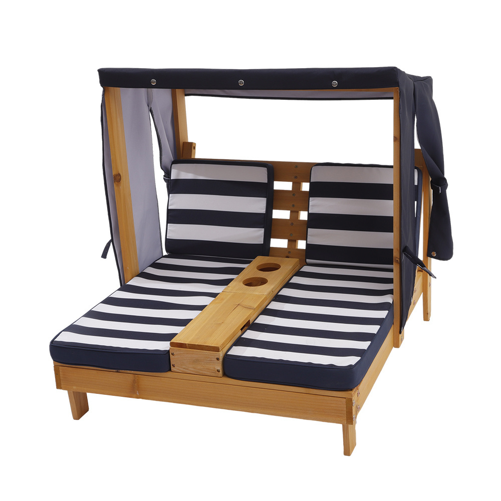 Children Garden Outdoor Double Chaise Garden Lounge with Canopy