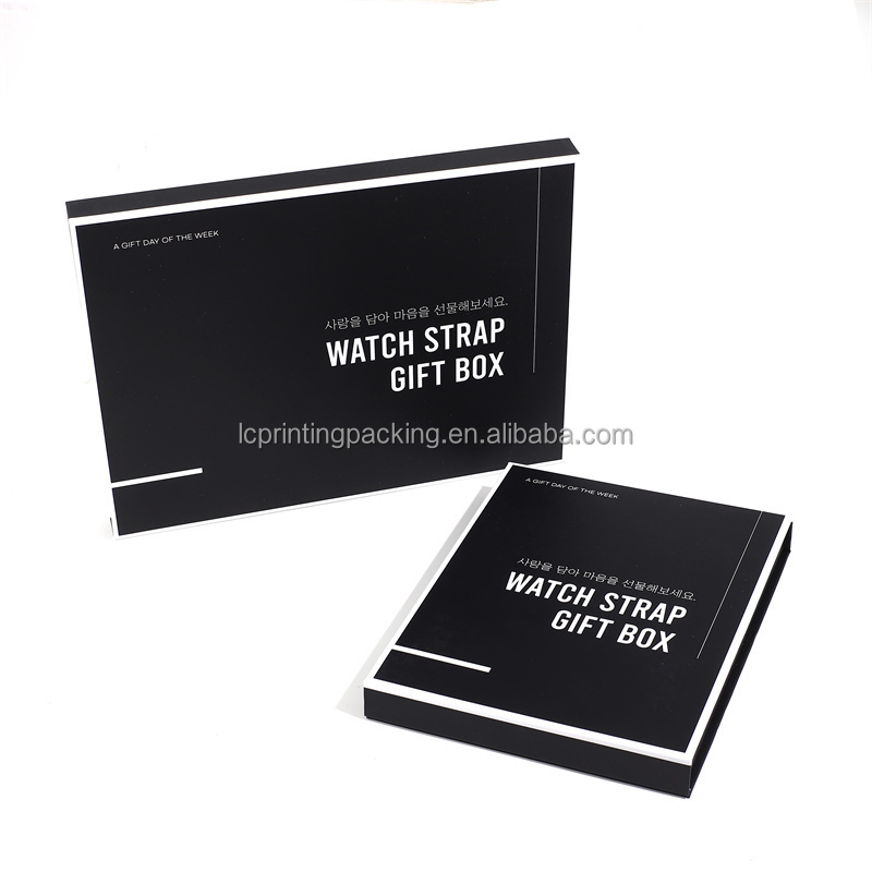 Custom Logo watch strap retail box black cardboard paper magnet closure gift box for watch band