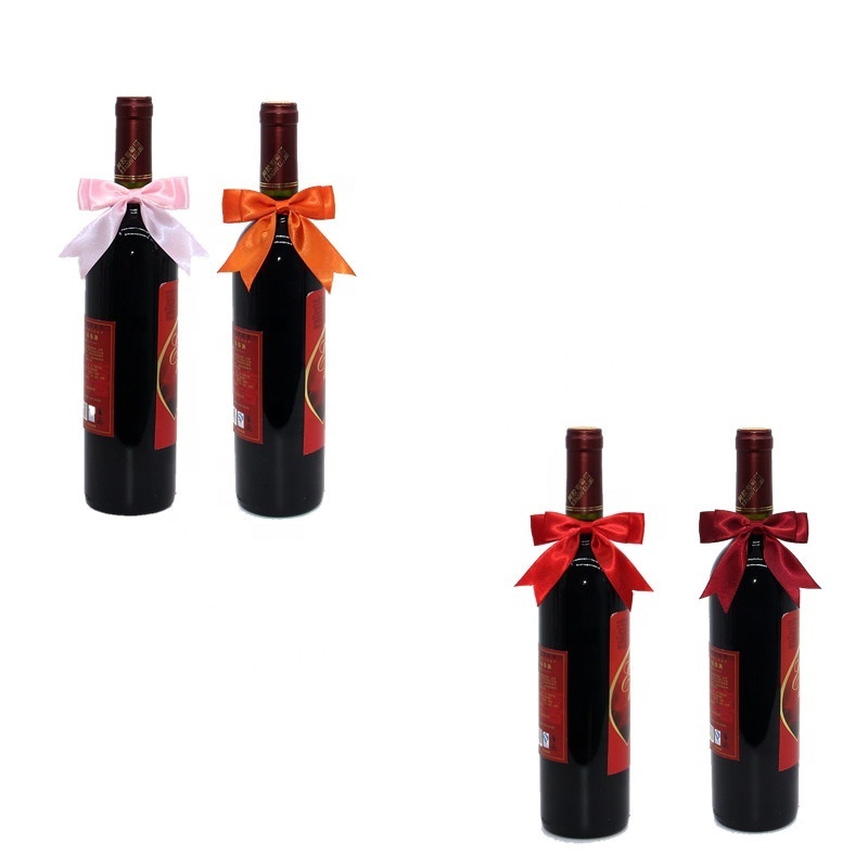 Ready to ship wine bottle neck decoration premade ribbon bow DIY Gift Packaging double layer bow with elastic band