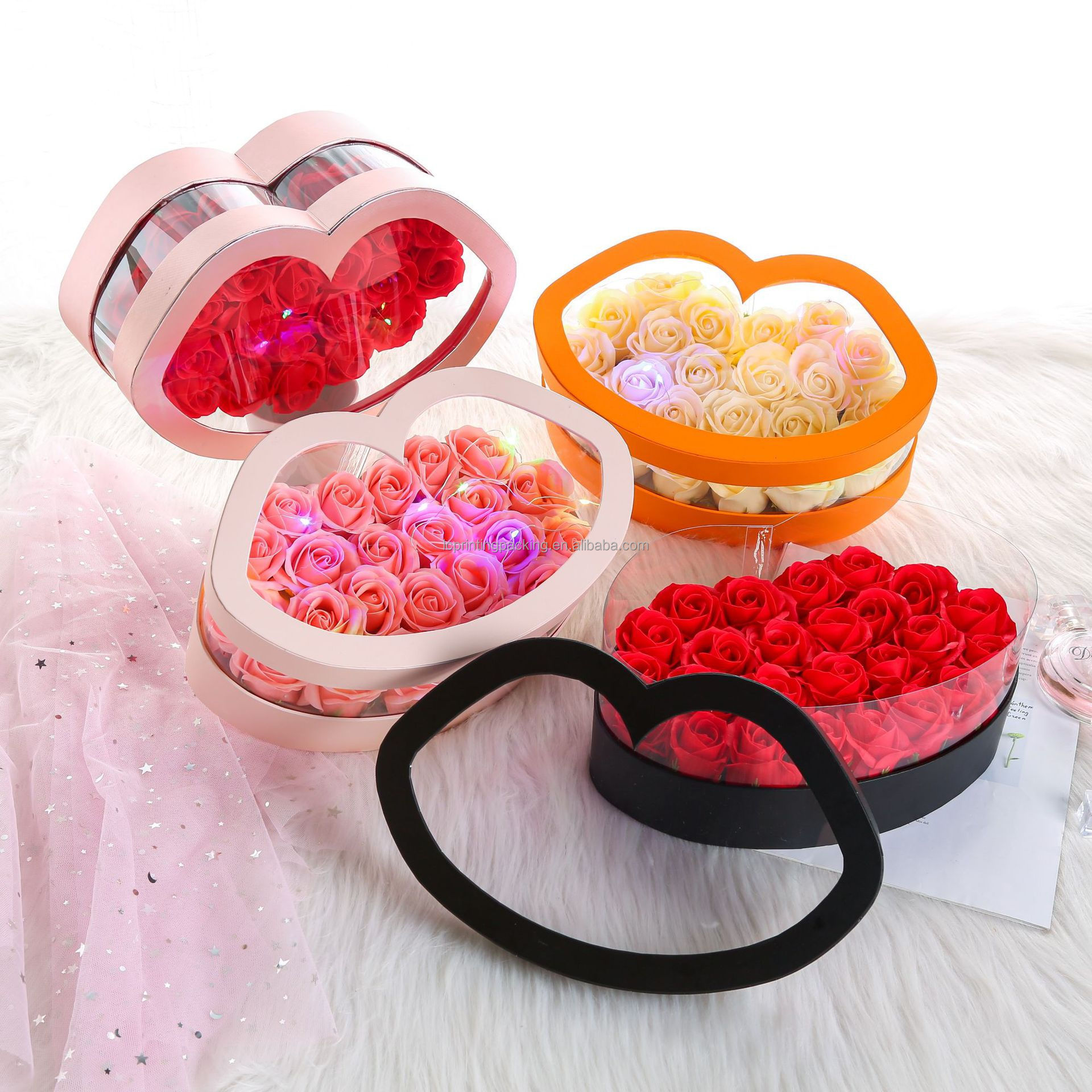 2022 New Arrival Valentine's Day Flower Packaging Kiss Lip Shape Wedding Gift Box Cardboard Paper Box With Clear Pvc Top