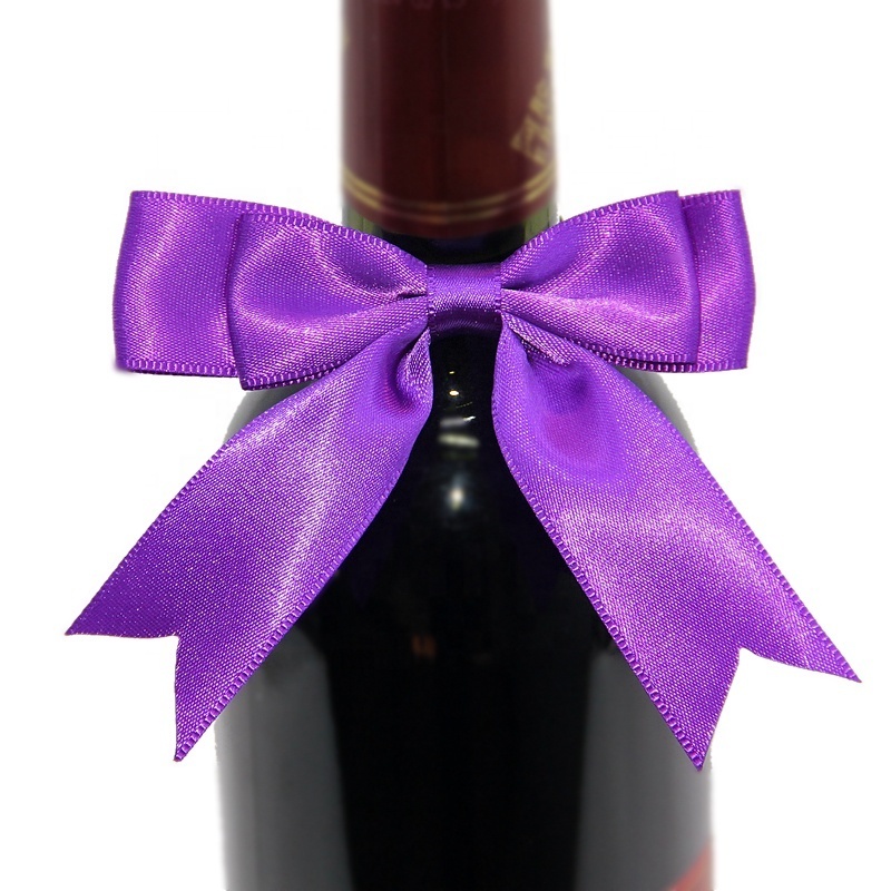 Ready to ship wine bottle neck decoration premade ribbon bow DIY Gift Packaging double layer bow with elastic band