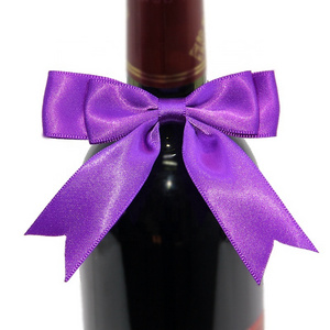 Ready to ship wine bottle neck decoration premade ribbon bow DIY Gift Packaging double layer bow with elastic band