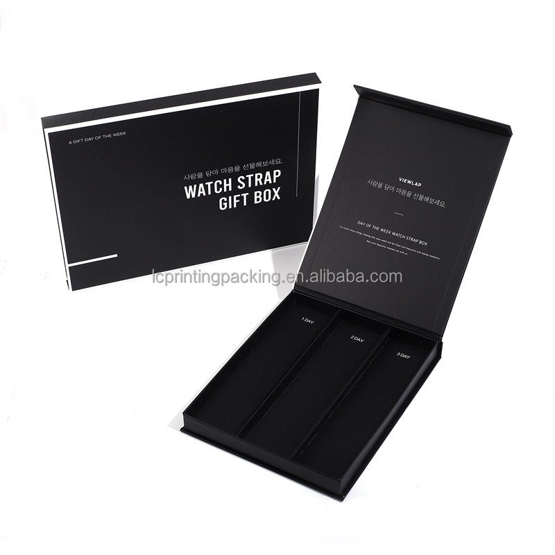 Custom Logo watch strap retail box black cardboard paper magnet closure gift box for watch band