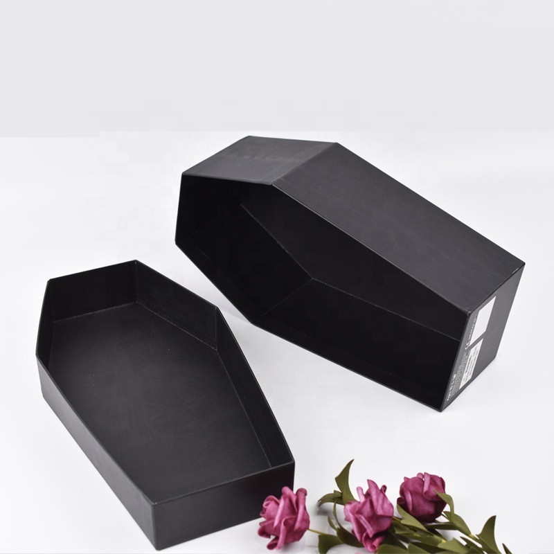 Wholesale Custom Logo Luxury Black Paper Cardboard Coffin Shape Gift Box for Halloween