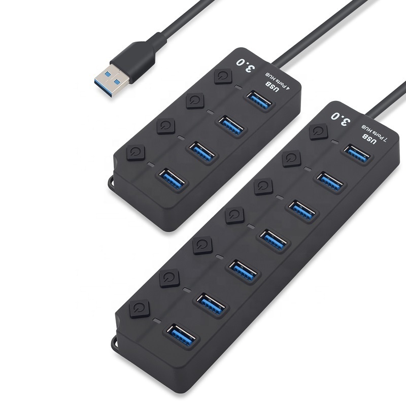 7 Port USB 3.0 Spliter Hub with Individual Power Switches for Laptop