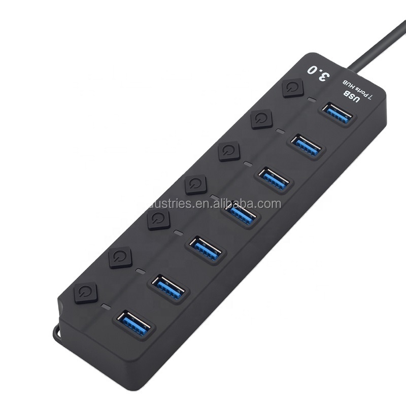 7 Port USB 3.0 Spliter Hub with Individual Power Switches for Laptop