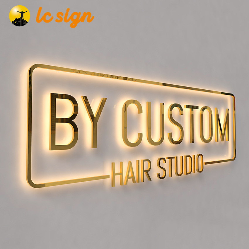 Custom Laser Cut 3D LED Sign Back Lit Illuminated Metal Personalized Business Logo Reception Wall Company Name