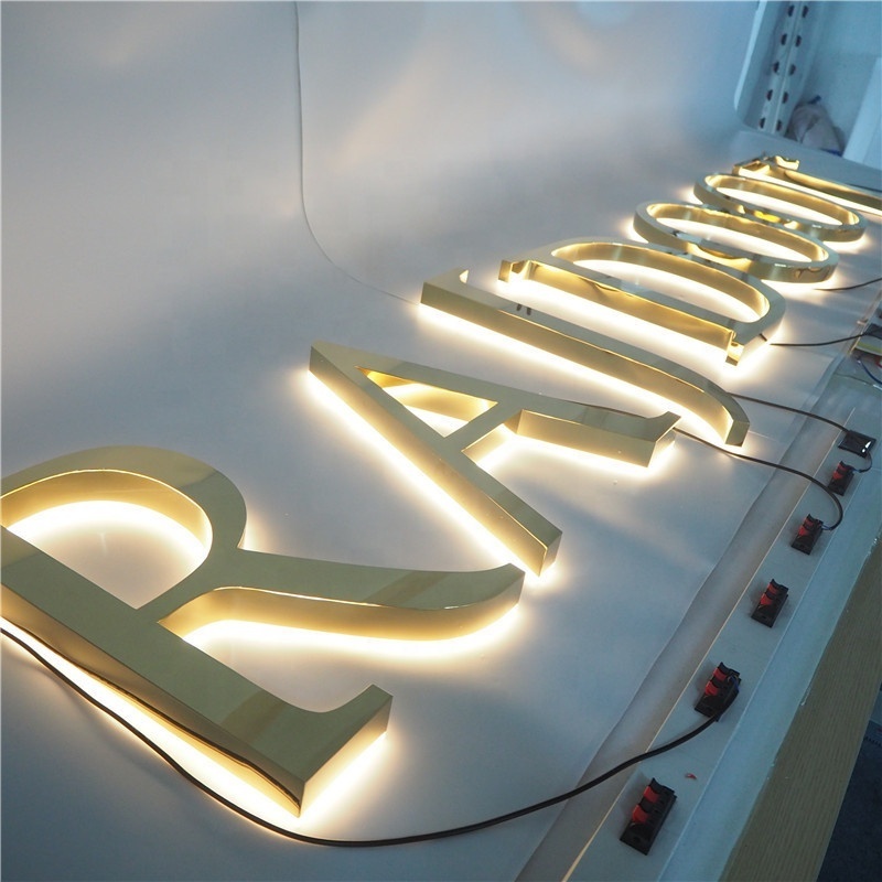 Custom Laser Cut 3D LED Sign Back Lit Illuminated Metal Personalized Business Logo Reception Wall Company Name