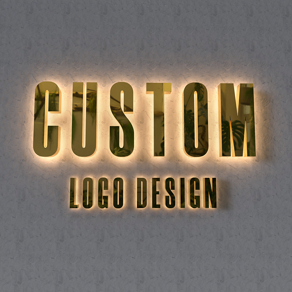 Custom Laser Cut 3D LED Sign Back Lit Illuminated Metal Personalized Business Logo Reception Wall Company Name