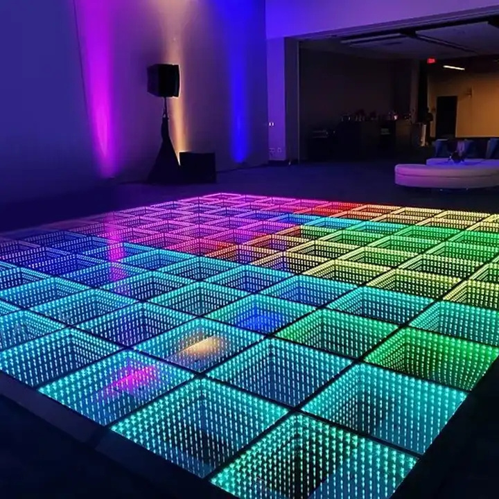 Light Up Dance Stage Waterproof 10mm Tempered Glass Surface 3d DJ Event Led Dance Infinity Mirror Floor Tiles