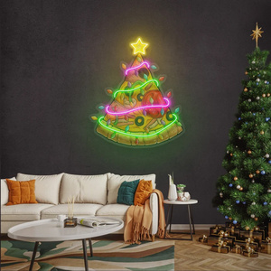 Merry Christmas Neon Sign Custom UV Print Christmas-tree pattern Led Neon Lights Art Sign Party Supplies Home Room Wall Decor