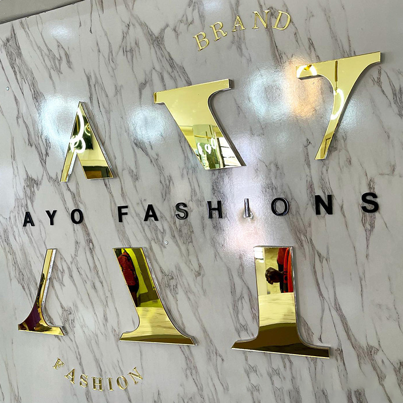 factory wall sign decorative small mirror stainless steel metal letters decor for business name interior sign