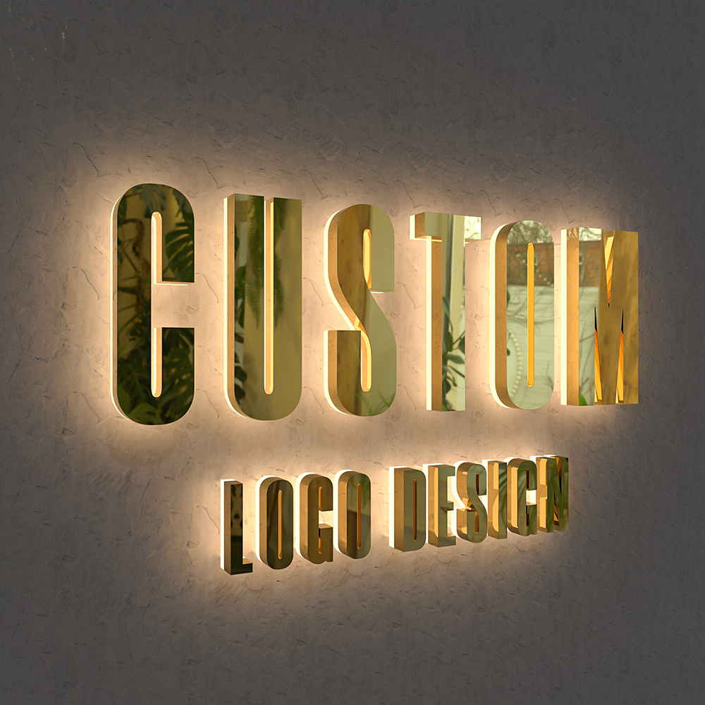 Custom Logo 3D Metal Back Lighted Signs Backlit 3D Led Letter Light Logo Sign