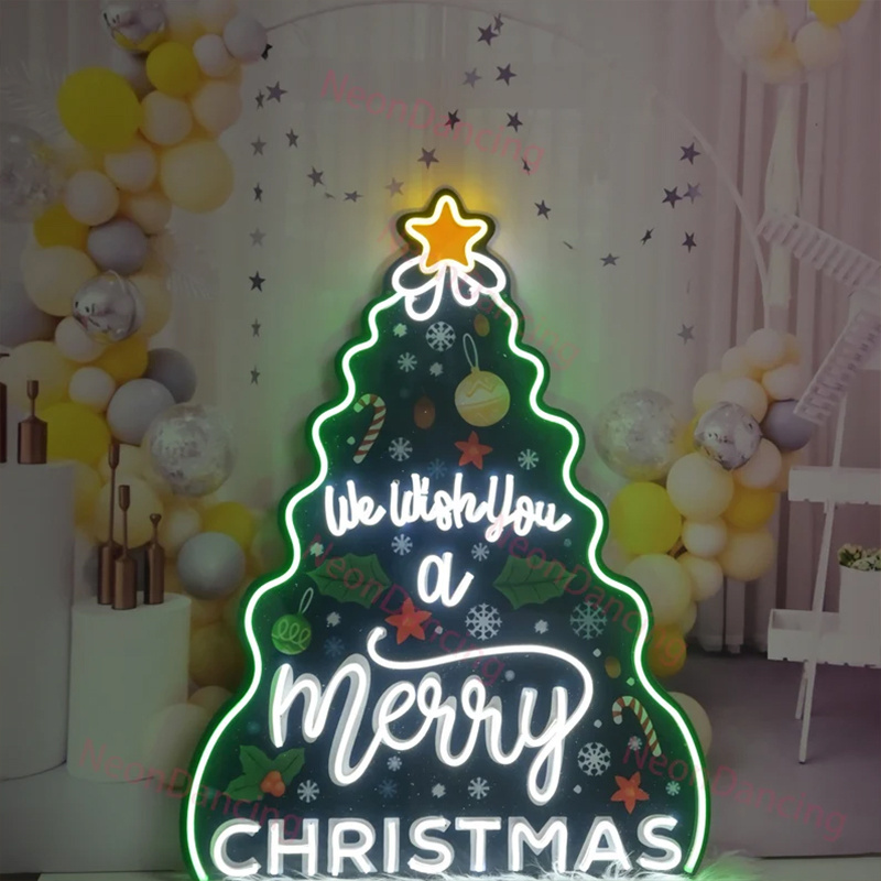 Merry Christmas Neon Sign Custom UV Print Christmas-tree pattern Led Neon Lights Art Sign Party Supplies Home Room Wall Decor