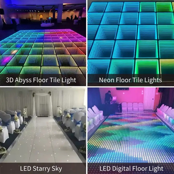 Light Up Dance Stage Waterproof 10mm Tempered Glass Surface 3d DJ Event Led Dance Infinity Mirror Floor Tiles