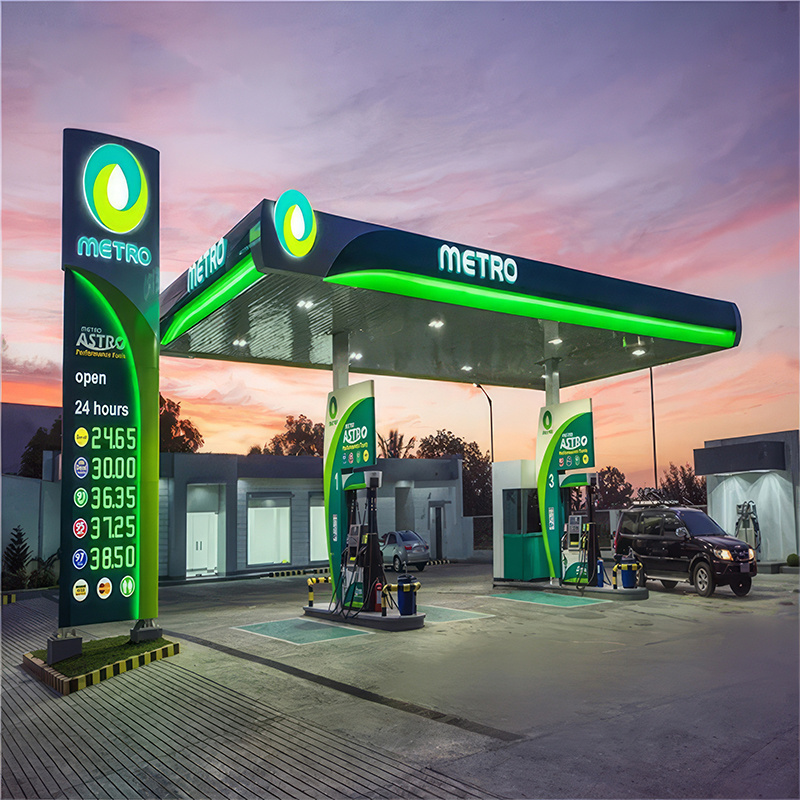 Customized Gas Station Stainless Steel And Outdoor LED illuminated Lighting Pylon Sign For Petrol Station Gasoline Station