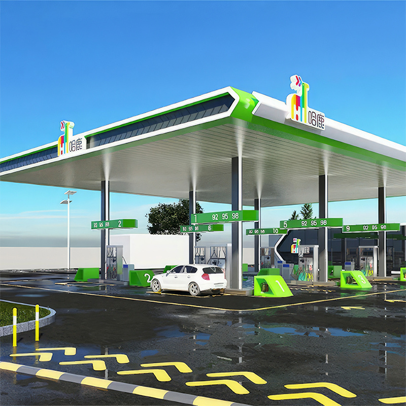 Customize Gas Station Stainless Steel Petrol Station Roof Space Frame Steel Gas Station Canopy Structure