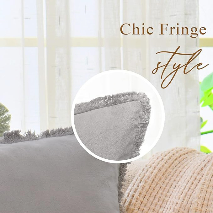 Linen pillow case with fringe chic cotton decorative pillow square cushion cover suitable for sofa bed living room decoration