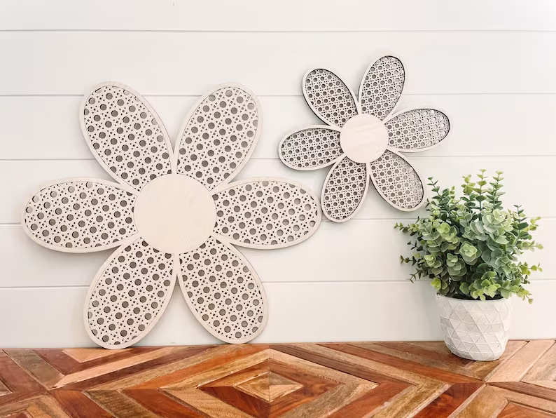 Daisy Nursery Decor Boho Baby Girl Nursery Decor Rattan Flower Wall Art