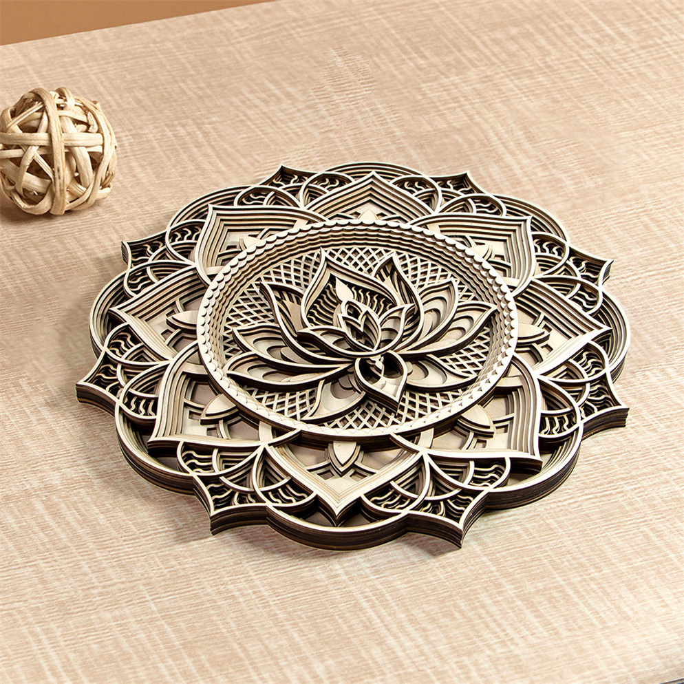 Laser Cut Plywood Mandala Wood Wall Art Multilayered Mandela Wall Hanging